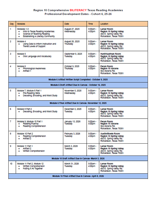 Biliteracy Cohort Calendar